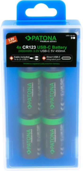 Produktbild Patona Premium Akku 4x CR123 USB-C (4 Stk., RCR123A, 800 mAh)