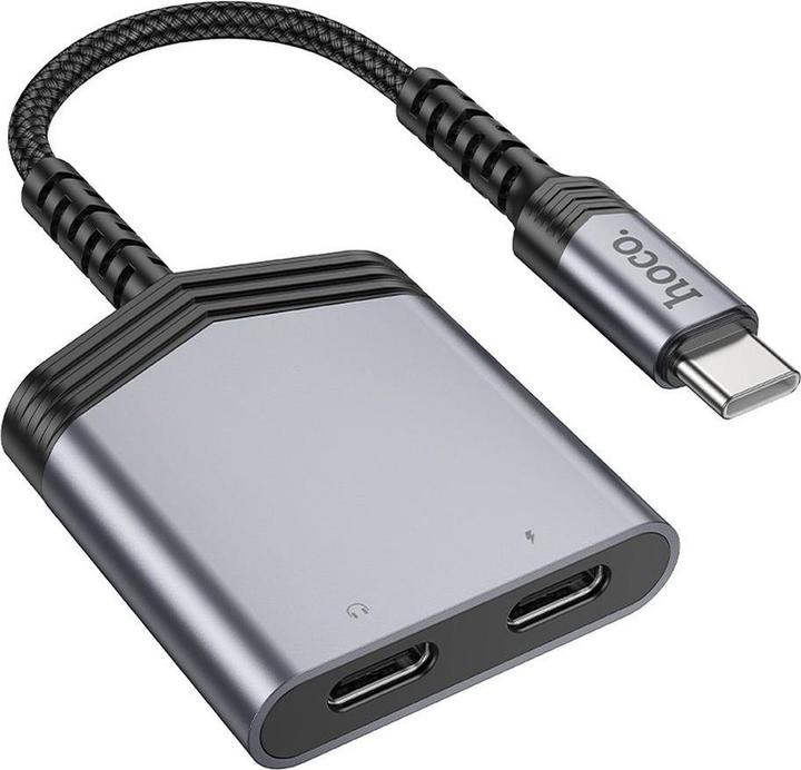 Actual product image Hoco Cable adapter AUX 2in1 Type C to 2 x Type C 27W LS40 metal gray (USB-C)