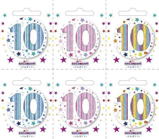 Actual product image Kaleidoscope Stripe 10th Birthday Badge Set (Pack of 6)