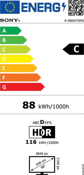 Label énergétique Sony K98XR75M2PB (98", Bravia 7 II, True RGB, 4K, 2026)