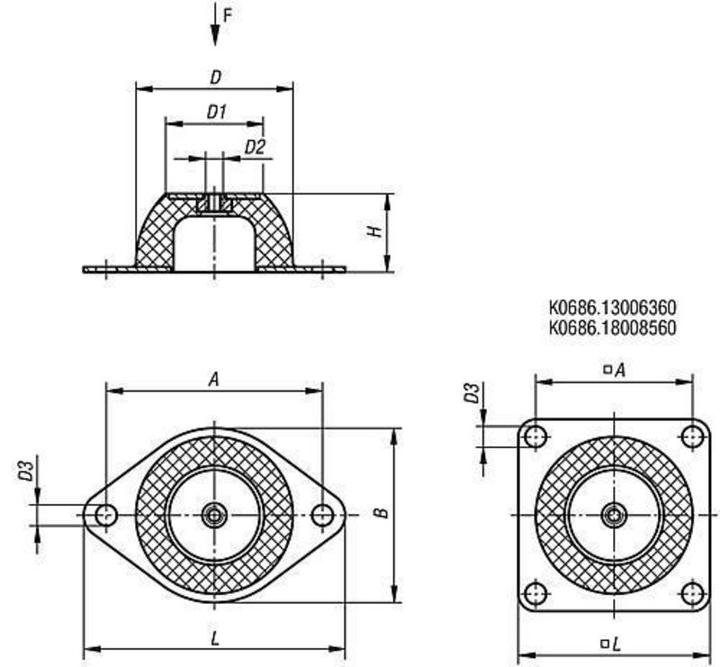Produktbild Kipp Hutelement, K0686, Stahl, Typ H2, 60° Shore A