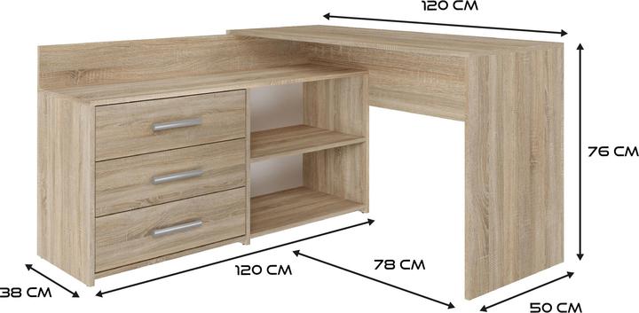 Actual product image Topeshop Biurko narożne + komoda DANY 120x50xH76 sonoma (120 x 50 x 76 cm)