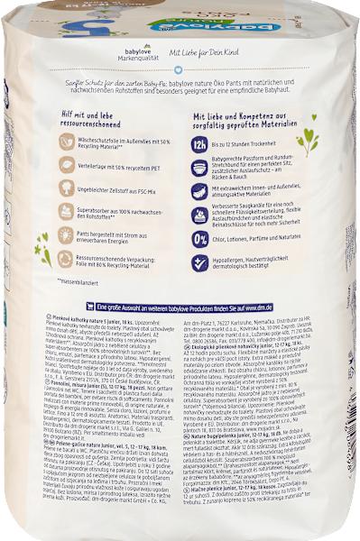 Valori nutrizionali e ingredienti dm babylove nature Pants (Dimensione 5, Pacco trasportabile, 18 pz.)
