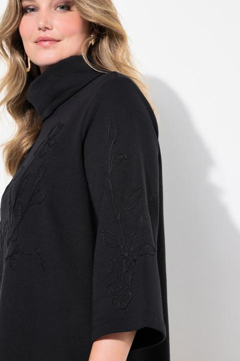 Produktbild Miamoda Sweatkleid, A-Linie, Blüten-Stickerei, Stehkragen (44)