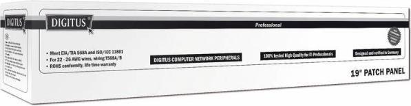 Immagine prodotto Digitus CAT 6 Class E Patch Panel schermato a 16 porte RJ45 8P8C LSA 1U Rack Mount Colore Grigio RAL 7035