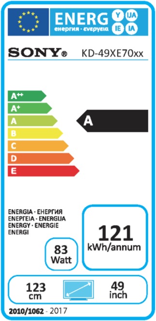 Etichetta energetica Sony Kd-49xe7005 (49", LCD, 4K, 2017)