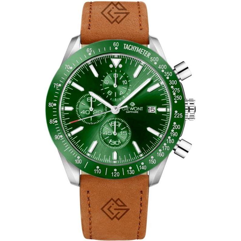 Giewont, Orologio da polso, Zegarek Zegarek Męski Chronograph Sapphire Brązowo Zielony GW8720-A3, Verde, Marrone, (Cronografo)