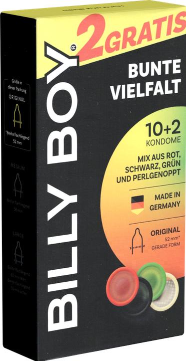 Actual product image Billyboy Billy Boy «Bunte Vielfalt» Kondome 12 Stück, 52 mm, farbig gemischt, genoppt, Silikonöl (12 pcs.)