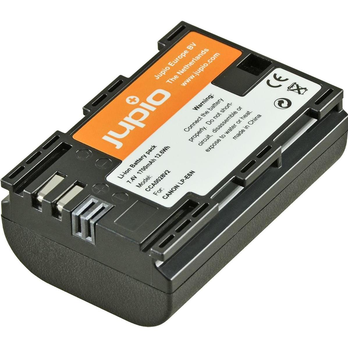 Jupio Canon LP-E6n 1700 mAh (Batteria della fotocamera), Alimentatore fotocamera, Nero