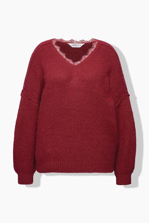 Produktbild Studio Untold Pullover, V-Ausschnitt mit Spitze, weiter Langarm (60)