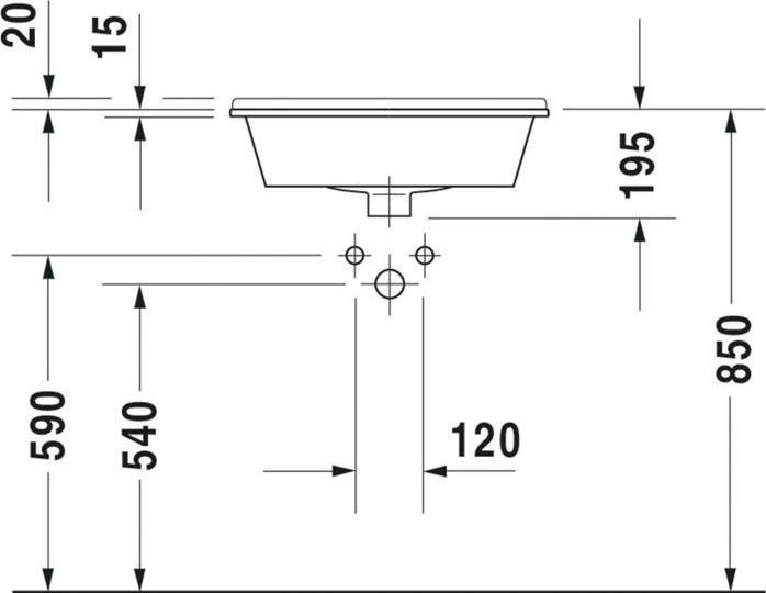 Productafbeelding Duravit Inbouwwastafel STARCK 3 m ÜL HLB 560x460mm 1 kraangat wit WG (460 mm, 560 mm)