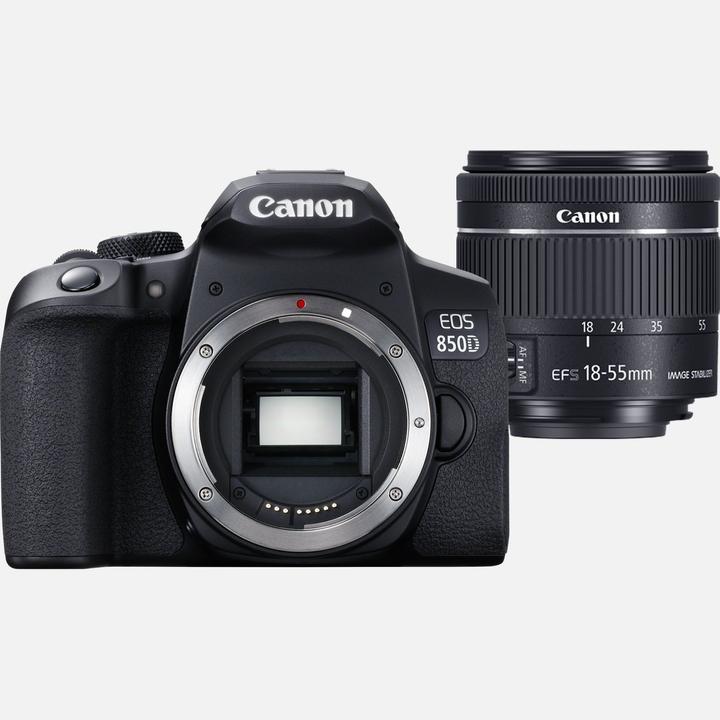Actual product image Canon EOS 850D + EF-S 18-55mm f (18 - 55 mm, 24.20 Mpx, APS-C / DX)