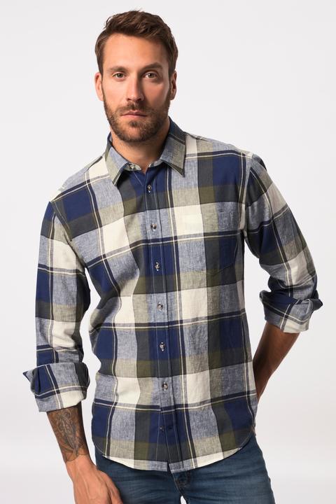 Immagine prodotto JP1880 Leinenmix-Karohemd, Langarm, Kentkragen, Modern Fit, Tall (XXL)