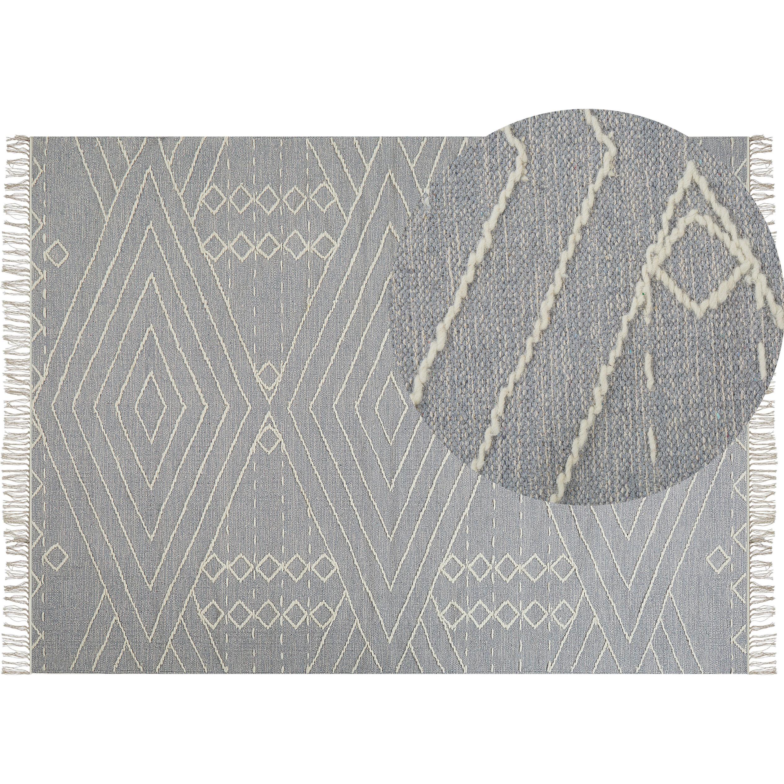 Beliani, Teppich, Teppich Baumwolle grau / weiss 160 x 230 cm geometrisches Muster Kurzflor KHENIFRA (160 x 230 cm)