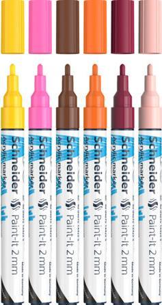 Schneider Paint-It Crayons acryliques (set de 3 avec pointe ogive de 2 mm, peinture acrylique à haut pouvoir (6 x)