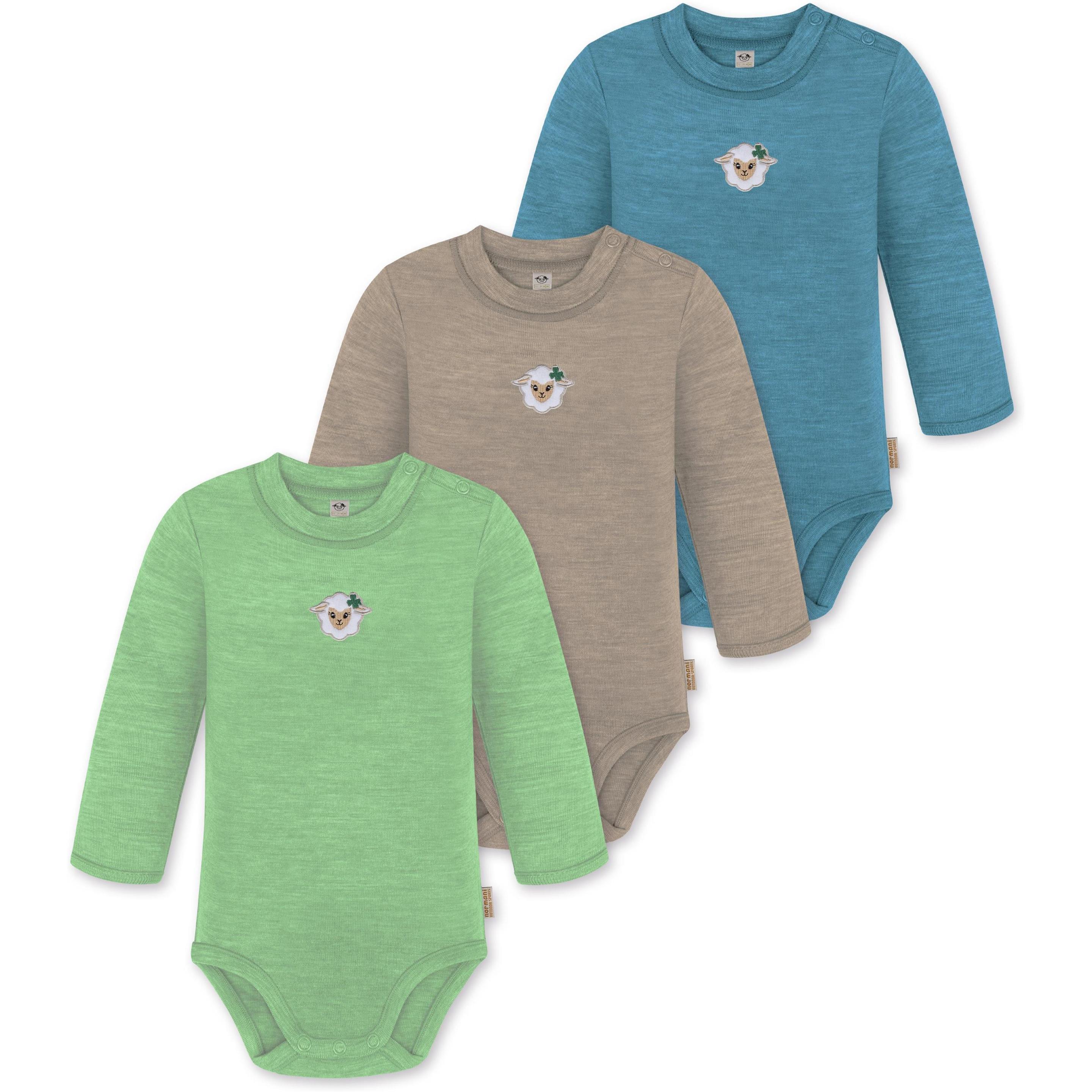 Normani, Herren, Body, 3er Pack Baby Merino Langarmbody „Tuai" - 9403, Blau, (80)