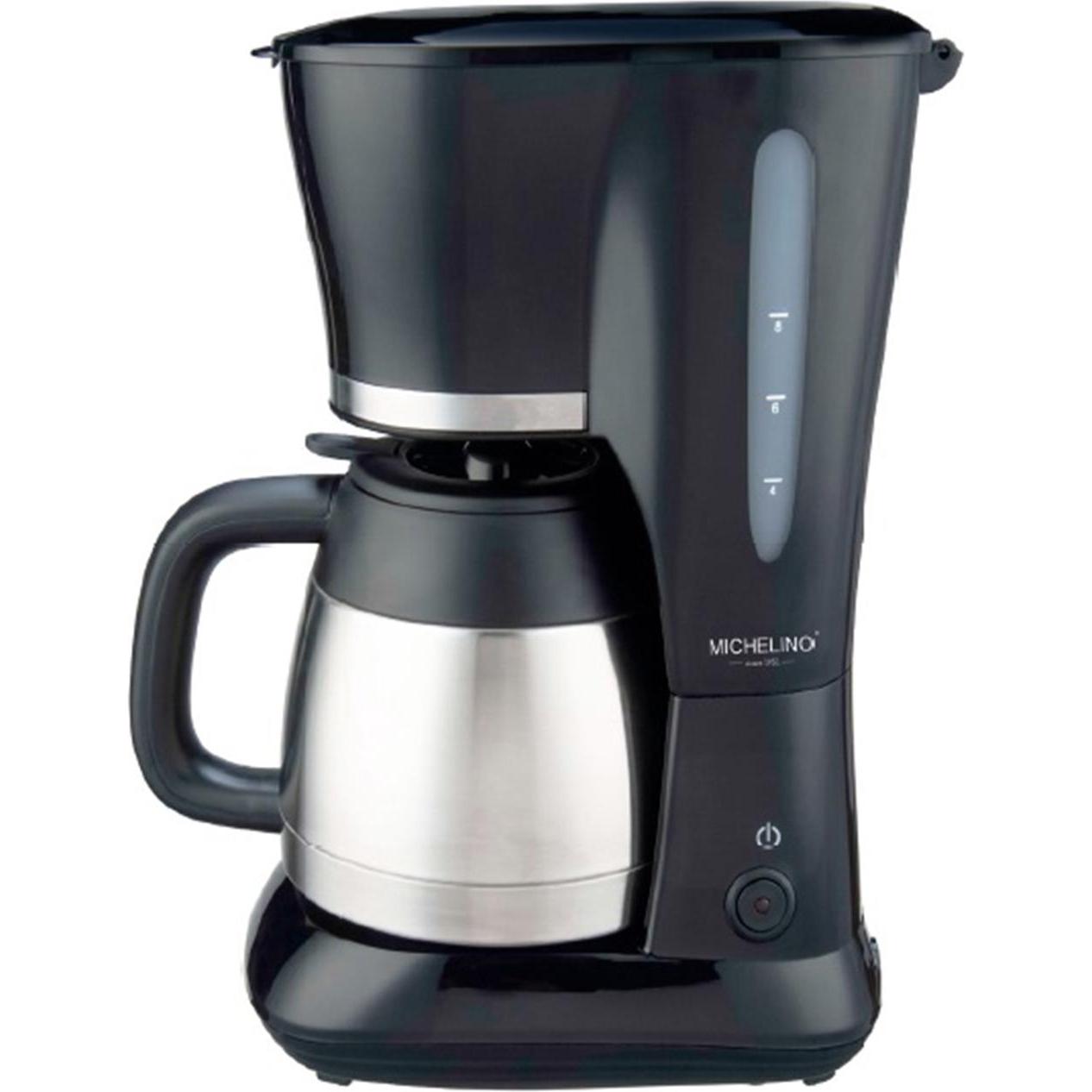 Michelino Kaffeemaschine mit Edelstahlthermoskanne, Filterkaffeemaschine, Schwarz, Silber
