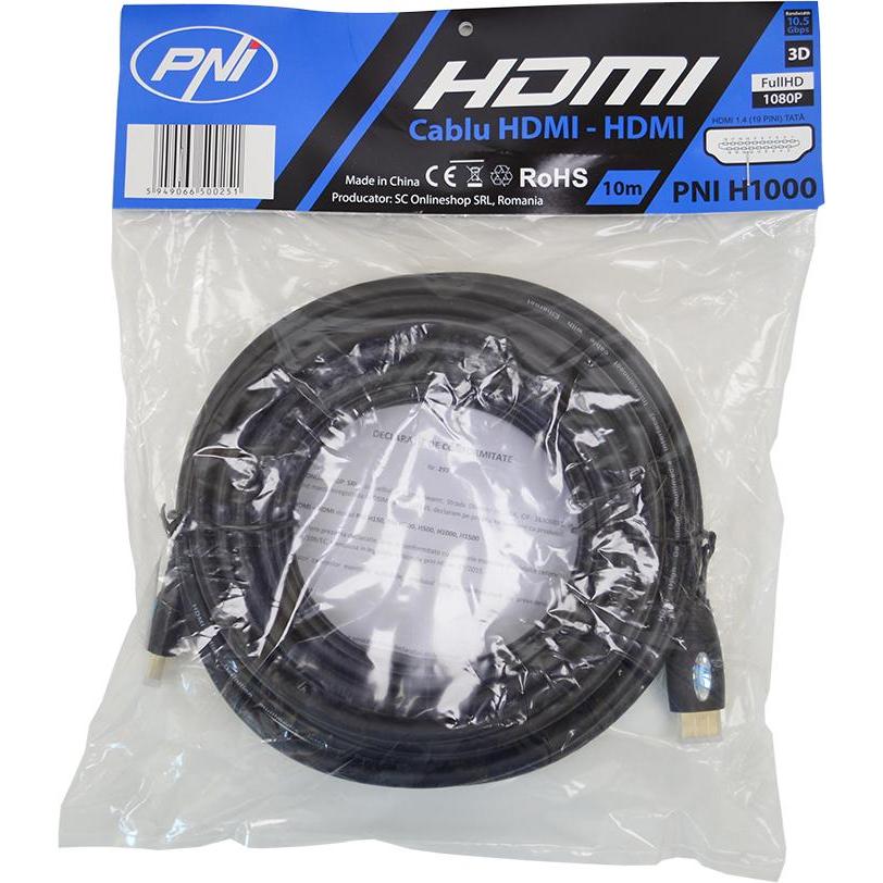 Thumbnail - PNI Kabel HDMI H1000 High-Speed 1,4 V, Stecker-Stecker, Ethernet, vergoldet, 10 m (10 m, HDMI), Video Kabel