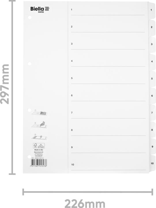 Produktbild Biella Register Karton A4 1-10, 4Loch