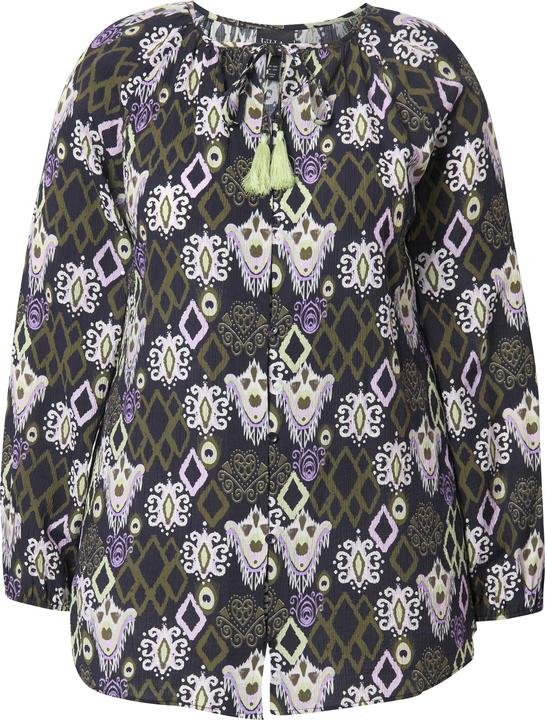 Image du produit Ulla Popken Blouse décolleté rond et manches longues, cordon avec pompons (58)