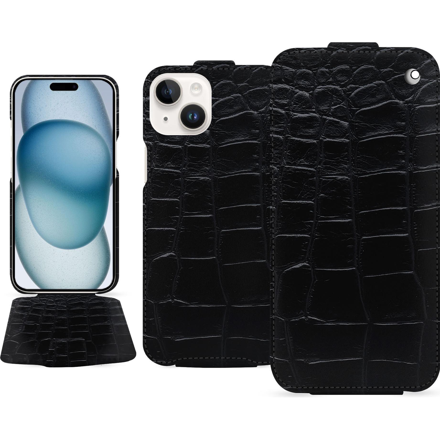 Noreve Lederschutzhülle vertikal (Apple iPhone 15), Smartphone Hülle, Schwarz
