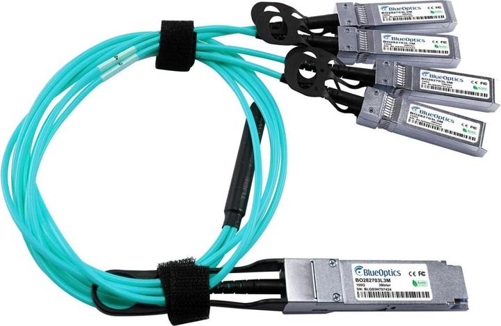 Actual product image BlueOptics Qlogic QSFP28-SFP28-2M compatible AOC QSFP28 BO282703L2M