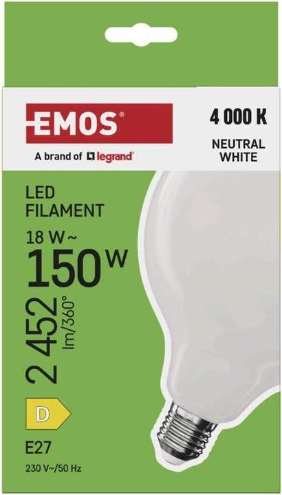 Actual product image Emos LED lamp Filament G125 / E27 / 18 W (150 W) / 2452 lm / Neutral white (E27, 2452 lm, 1x)
