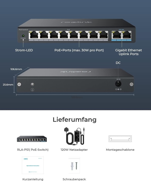 Produktbild Reolink RLA-PS1 (802.3af (PoE), 802.3at (PoE+), 120 W)