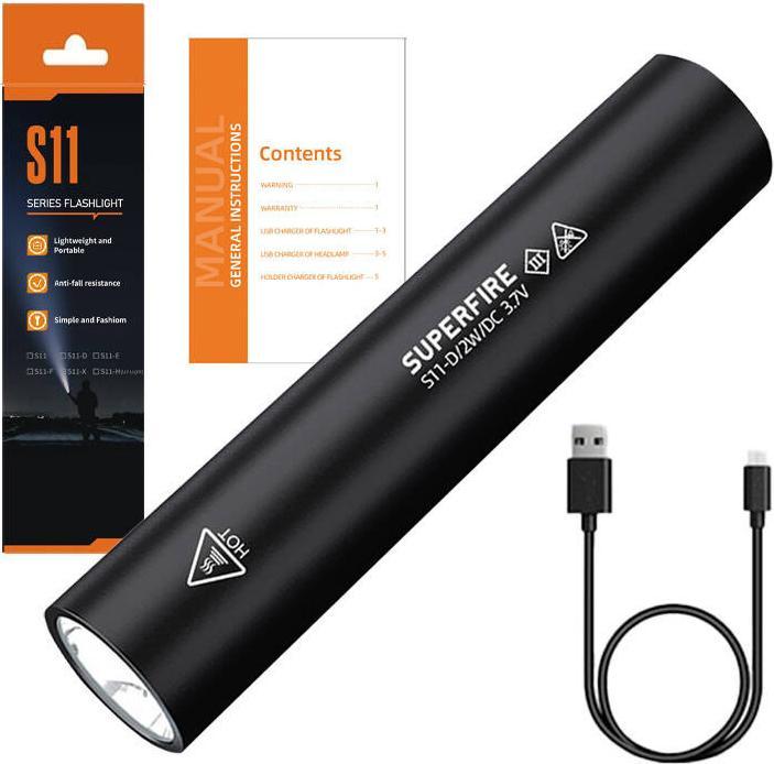 Actual product image Superfire Flashlight S11-D, 135lm, USB (11.30 cm, 135 lm)