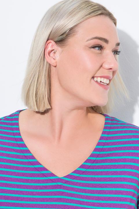 Image du produit Ulla Popken T-shirt technique rayé, col en V et manches courtes, coupe Classic (42, 44)