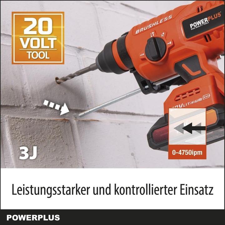 Produktbild Powerplus Dual Power Bohrhammerl set 20V- inkl. Akku 20V 2.0Ah und Ladegerät - 5 Acc.