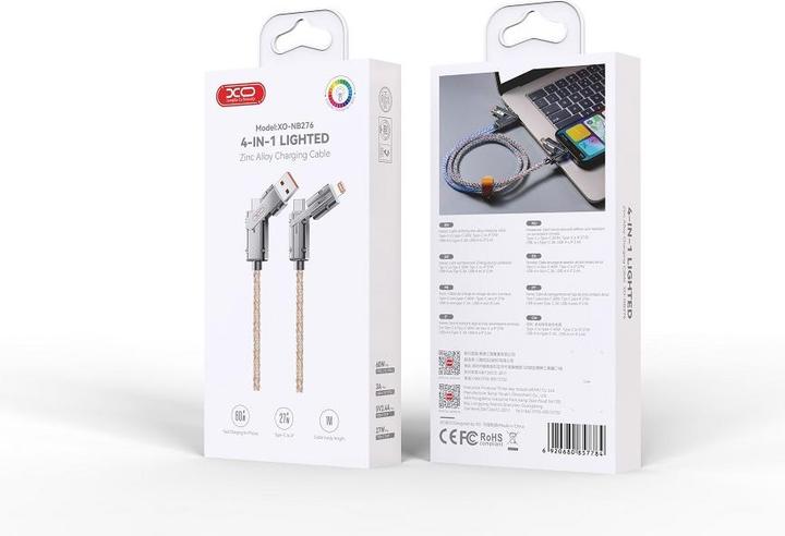 Actual product image xO cabel NB276 4w1 USB-C - Lightning + USB - USB-C 60W 1,0m szary (1 m, 60 W)