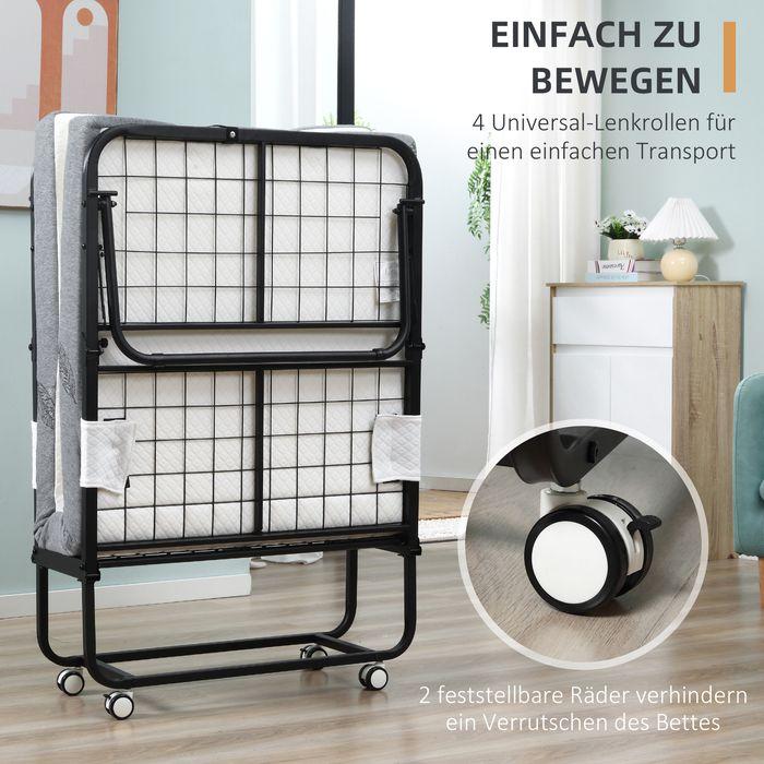 Immagine prodotto Swisshandel24 Letto per ospiti Letto pieghevole con rotelle Acciaio+schiuma Bianco+nero 200 x 75 x 42,5 cm (75 x 200 cm)