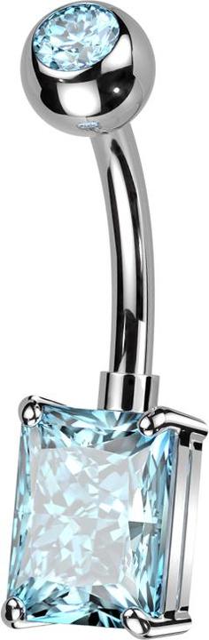 Image du produit Star Piercing Banane argentée avec boule argentée cristal aqua et grand cristal rectangulaire aqua (Laiton, Titane)