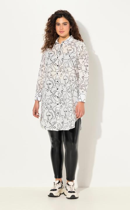 Produktbild Ulla Popken Longbluse, Gesichter, A-Linie, Hemdkragen, Langarm (46, 48)