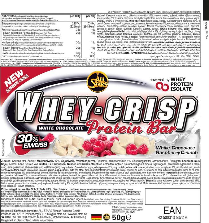 Actual product image All Stars Whey Crisp Protein Bar (50g) (White Chocolate Raspberry Crunch, 1 pcs., 50 g)