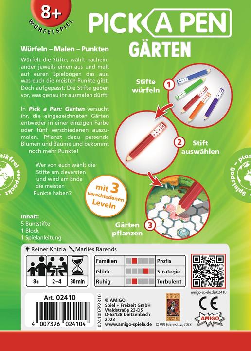 Actual product image Amigo Pick a Pen: Gardens Roll + Write 2-4 players 8+ (German)