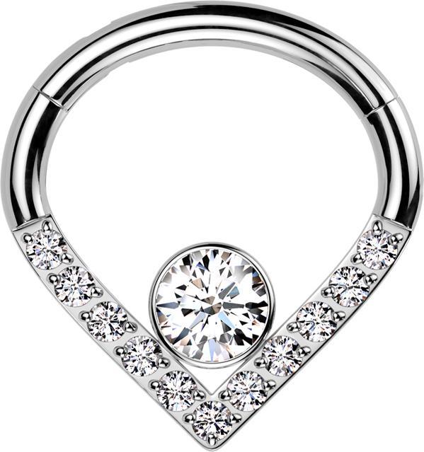 Produktbild Star Piercing Micro Segmentring klappbar Winkel silber Kristalle silber grosser Kristall silber (Titan, ohne Messing)