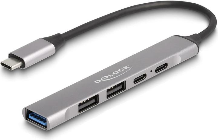 Delock 4 Port Slim USB Type-C™ Hub mit 1 x USB 10 Gbps Typ-A + 2 x USB 2.0 Typ-A + 1 x USB 2.0 USB Type-C™ (USB-C, 4 Ports)