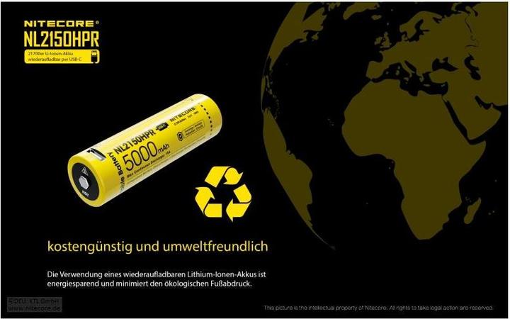 Actual product image Nitecore Li-Ion battery 21700, 5000mAh, NL2150HPR USB-C