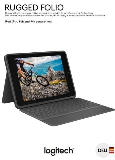Actual product image Logitech rugged folio (DE, iPad 2019 (7th gene), iPad 2020 (8. Gen), iPad 2021 (9th Gen))