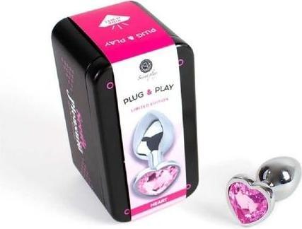 Actual product image Secret play Metal Butt Plug Fuchsia Heart Small Size 7 cm