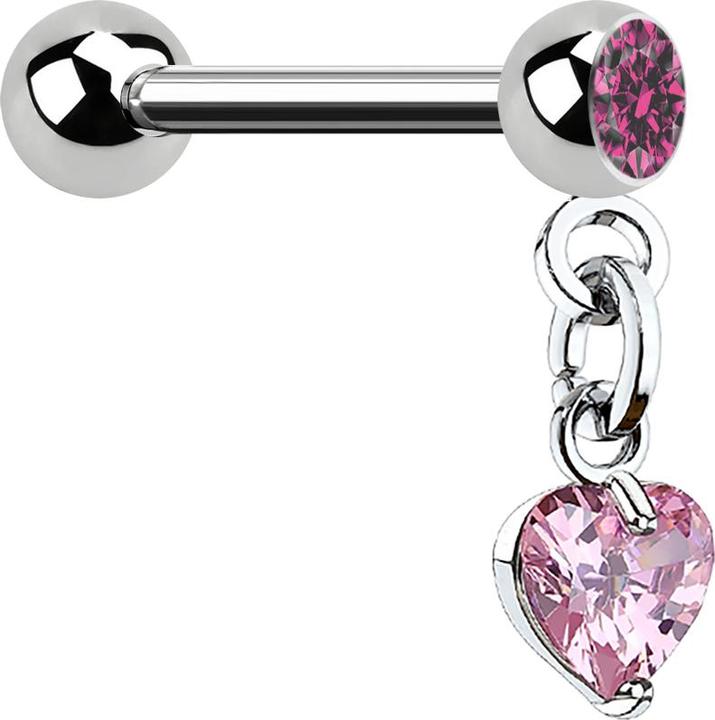 Produktbild Star Piercing Micro Barbell silber mit Kugel und Anhänger Herz Kristall pink (Chirurgenstahl 316L, Messing)