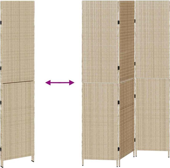 Produktbild vidaXL Raumteiler 3-teilig Faltbar Beige 146x200 cm Poly Rattan