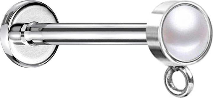 Actual product image Star Piercing Micro labret internal thread silver with cylinder pearl white ring for pendant (without brass, Surgical steel 316L)