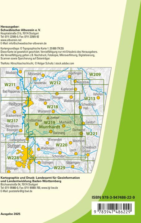 Actual product image W219 Murrhardt - Bottwartal, Spiegelberg, Backnang (German, Swabian Alb Association e.V., 2024)