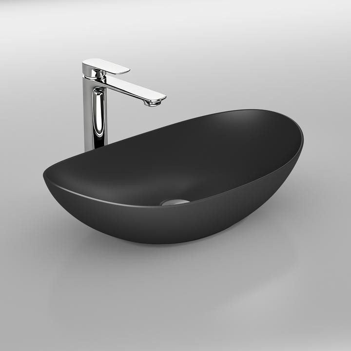 Produktbild Emke Aufsatzwaschbecken 615 x 360 x 155 mm, Oval, Keramik, Aufsatzmontage, Mattschwarz (360 mm, 615 mm)