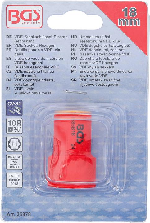Immagine prodotto BGS VDE-Steckschlüssel-Einsatz Sechskant | Antrieb Innenvierkant 10 mm (3/8") | SW 18 mm (18 mm)