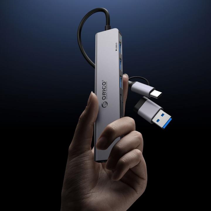 Produktbild Orico USB / USB-C Hub YSA7-U3, 1 x USB-A 3.0 - 4 x USB-A - 2 x USB-C (USB-A, 7 Ports)