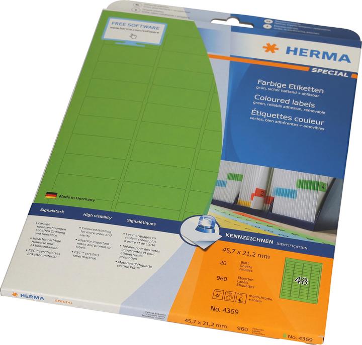 Produktbild HERMA Farbige Etiketten A4 ablösbar